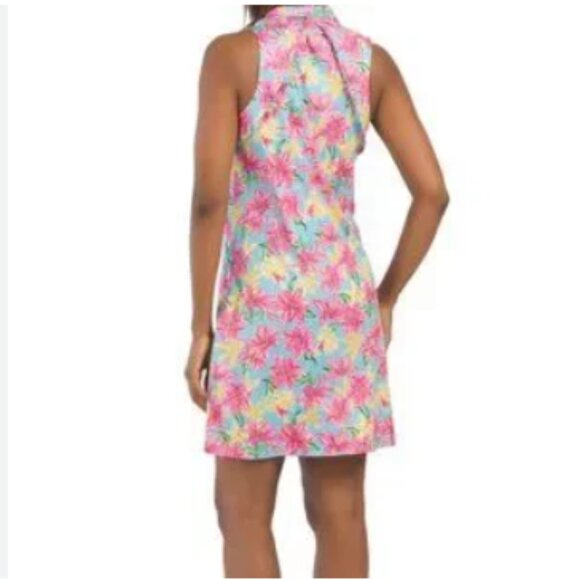 Gottex Dress Women's Small Aqua Flowers UPF 50 Cara Ruffle Golf/Tennis/Pool - Picture 2 of 9